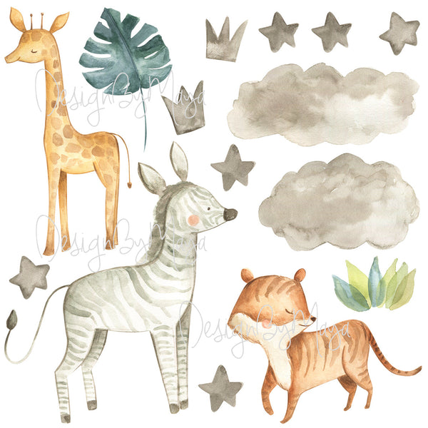 Safari Animals, Jungle Creatures - Fabric Nursery Wall Art Decals