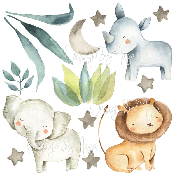 Safari Animals, Jungle Creatures - Fabric Nursery Wall Art Decals