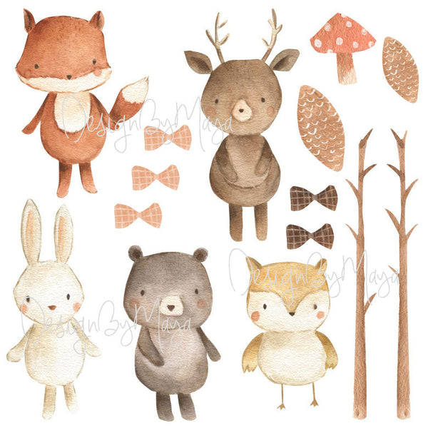 Baby Woodland Animals, Woodland Creatures - Fabric Nursery Wall Art Decals