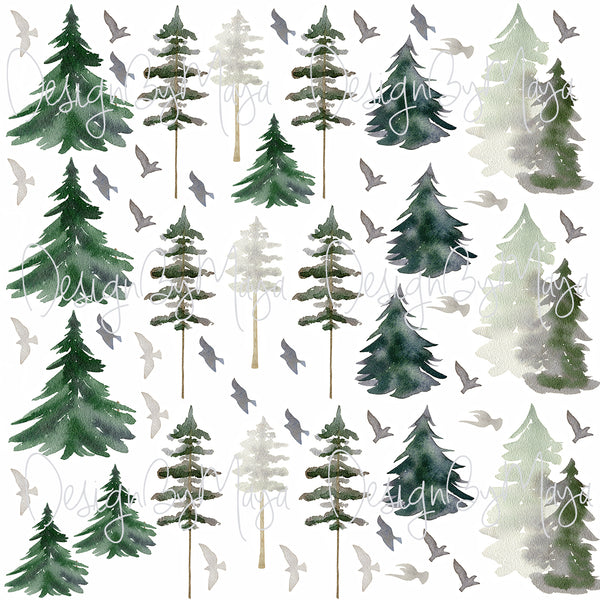 Woodland animals & Pine Trees - Fabric Nursery Wall Art Decals