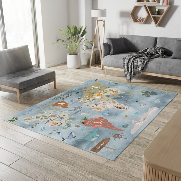Woodland Animals ABC Rug - 100 Acre Wood Map / World map Area Rug