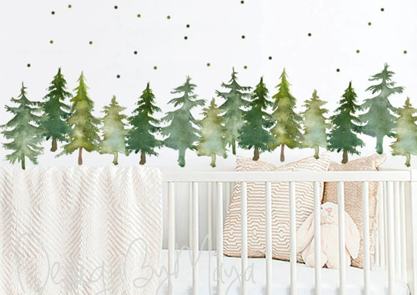 Mushrooms & Pine Trees - Fabric Nursery Wall Art Decals