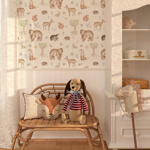 Woodland Creatures Wallpaper - Nursery Wall Decor Wallpaper