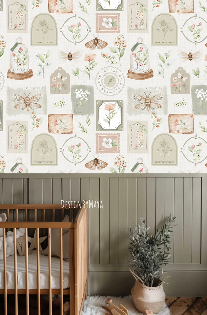Butterflies & Wild flowers wallpaper - Nursery Wall Decor Wallpapers ...