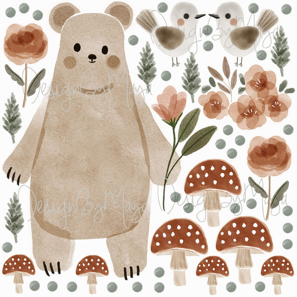 Woodland Baby Forest animals - Fabric Nursery Wall Art Decals