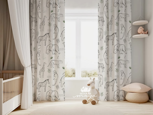 Gender Neutral Safari animals curtain - kids room curtain