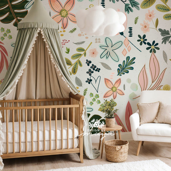 Giant Flowers & Leaves Wallpaper - Nursery Wallpaper