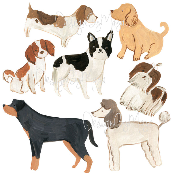 Watercolor Dogs wall decals - Fabric Nursery Wall Art Decals