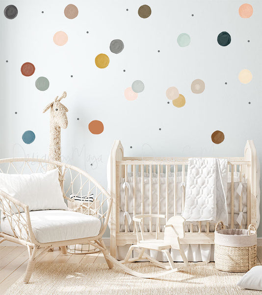 Watercolor Earth Tones Polka Dots - Fabric Nursery Wall Art Decals