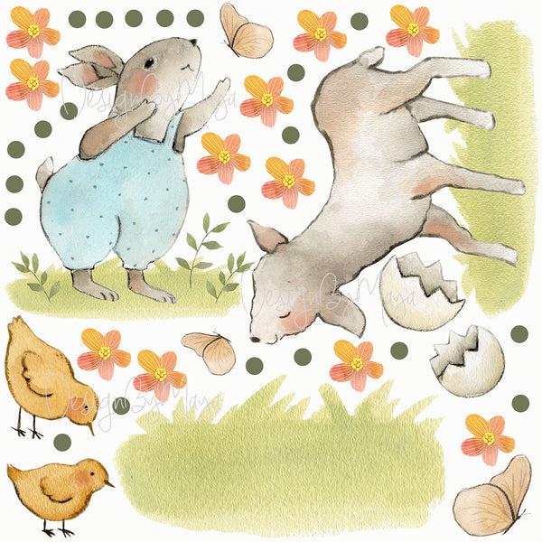 Bunny & Sheep - Fabric Nursery Wall Art Decals