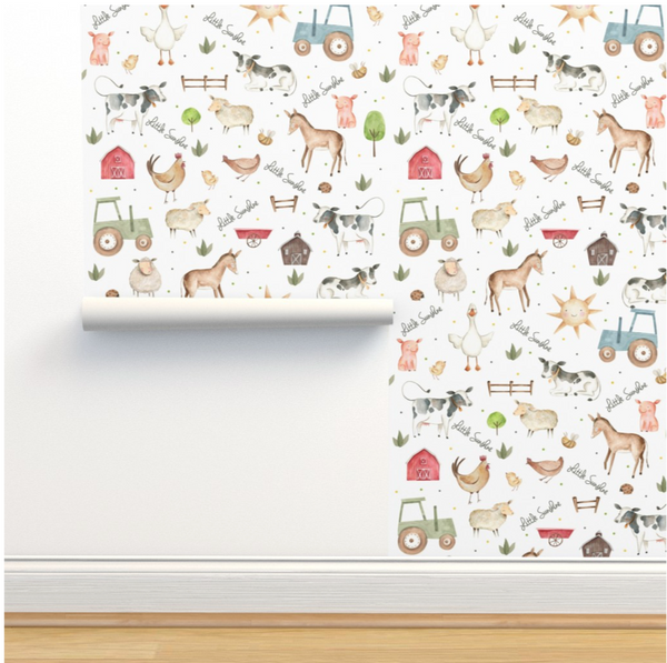 Farm wallpaper Baby animals and Foliage - Nursery Wall Decor Wallpapers