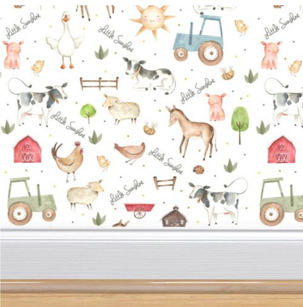 Farm wallpaper Baby animals and Foliage - Nursery Wall Decor Wallpapers