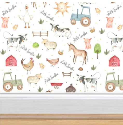 Farm wallpaper Baby animals and Foliage - Nursery Wall Decor Wallpapers