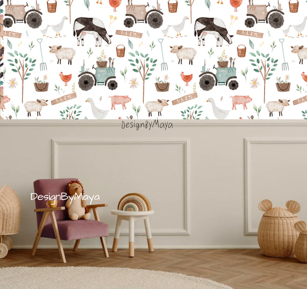 Farm wallpaper Baby animals and Foliage - Nursery Wall Decor Wallpapers