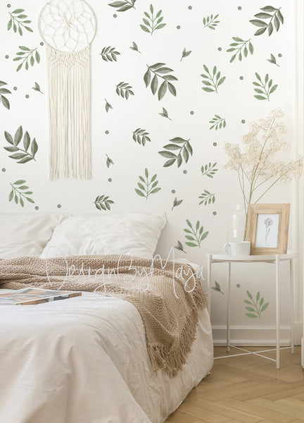 Light Green Leaves Wall Decals - Fabric Nursery Wall Art Decals