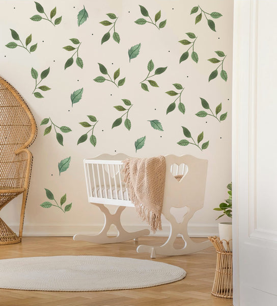 Light Green Leaves Wall Decals - Fabric Nursery Wall Art Decals