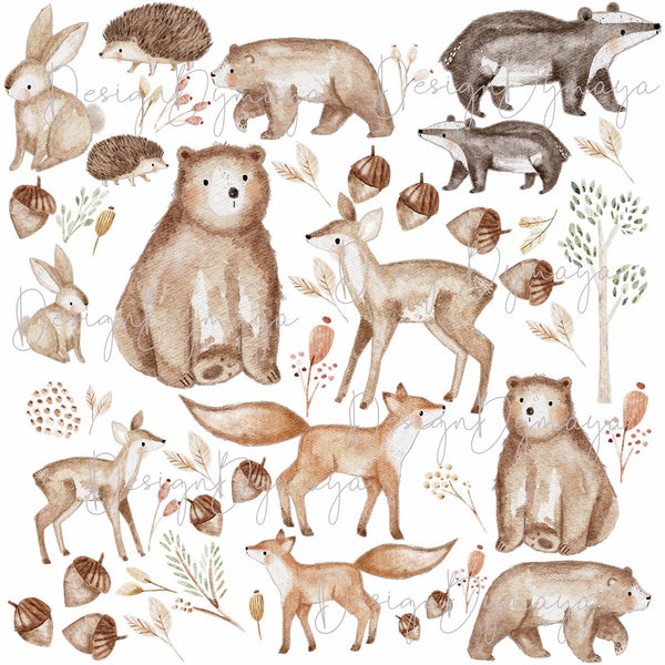 Woodland animals and Pine Trees - Fabric Nursery Wall Art Decals