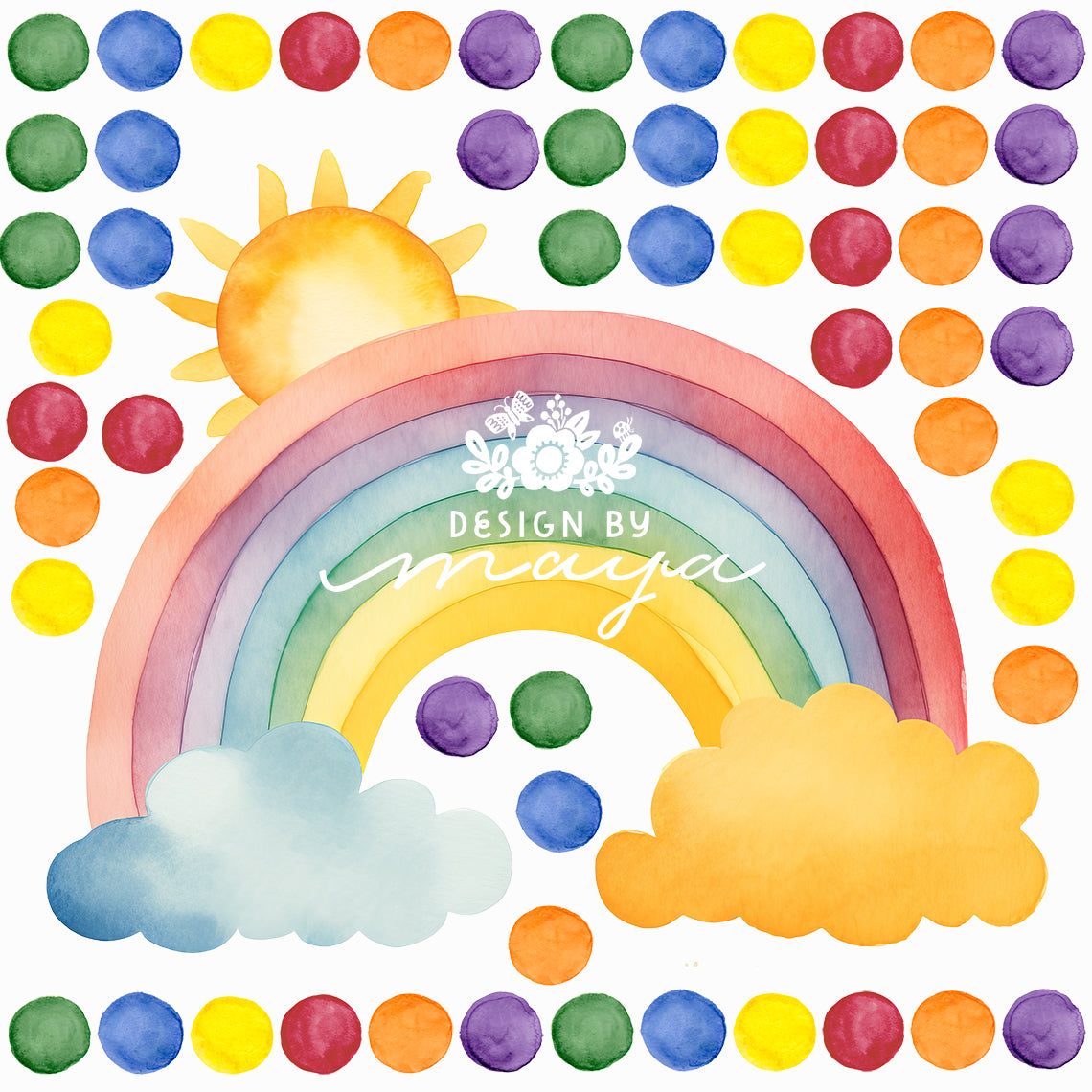 Watercolor Rainbow & Dots - Fabric Nursery Wall Art Decals