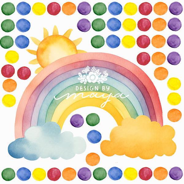 Watercolor Rainbow & Dots - Fabric Nursery Wall Art Decals