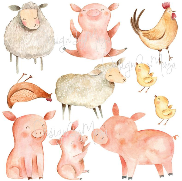 Farm Animals Faces - Fabric Nursery Wall Art Decals