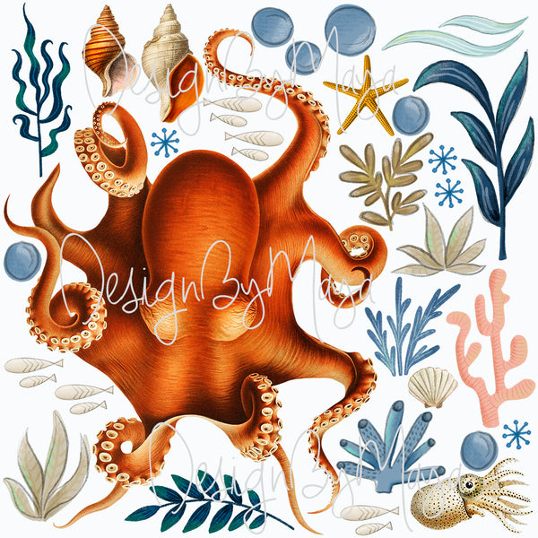 Marine and Sealife decals - Fabric Nursery Wall Art Decals