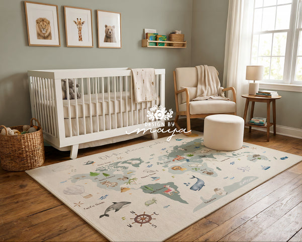 World Map Kids Room Rug - Oh, the places you'll go / Adventures await/ Little dreamer