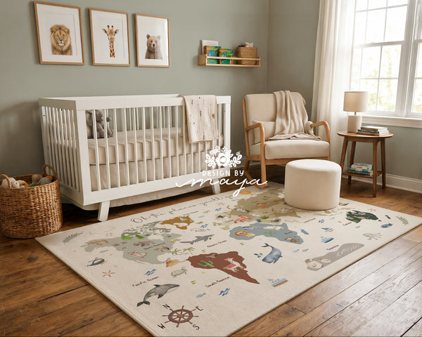 World Map Kids Room Rug - Oh, the places you'll go / Adventures await/ Little dreamer