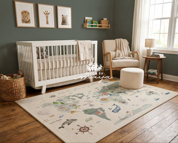 World Map Kids Room Rug - Oh, the places you'll go / Adventures await/ Little dreamer