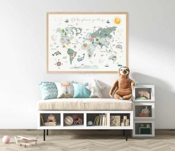 World Map Print - Luster Paper Nursery Wall Art Print