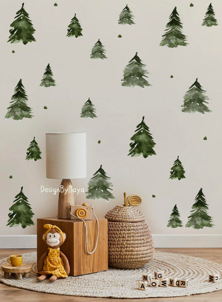 Woodland Pine Trees - Fabric Nursery Wall Art Decals