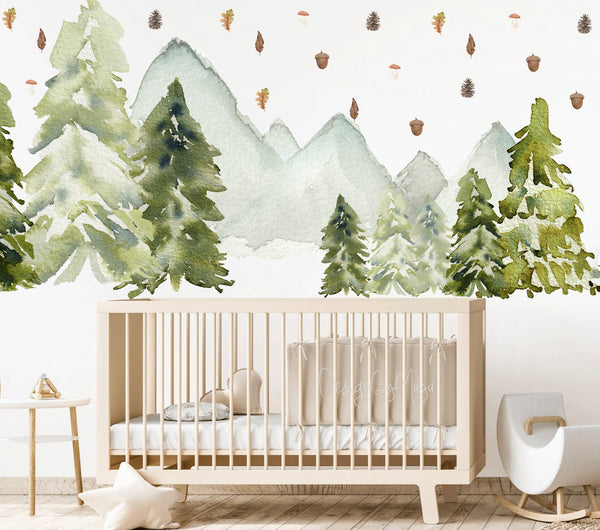 Mushrooms & Pine Trees - Fabric Nursery Wall Art Decals