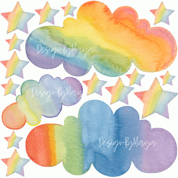 Watercolor Rainbow & Dots - Fabric Nursery Wall Art Decals