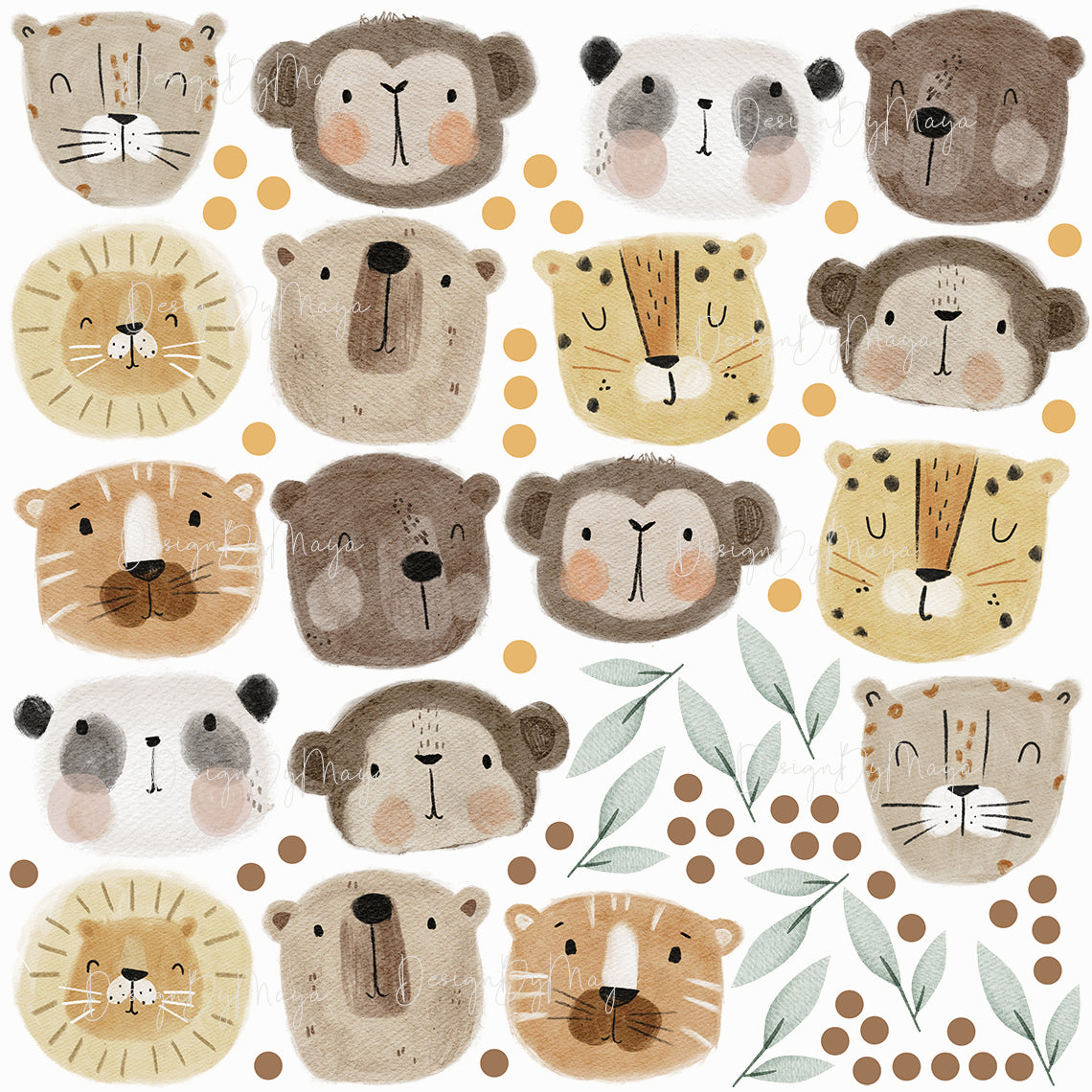 Safari Animals Faces - Fabric Nursery Wall Art Decals