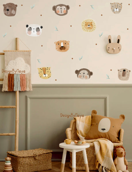 Safari Animals Faces - Fabric Nursery Wall Art Decals