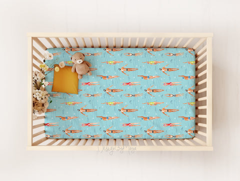 Swimmers crib sheet - Minky / Jersey Crib Sheet