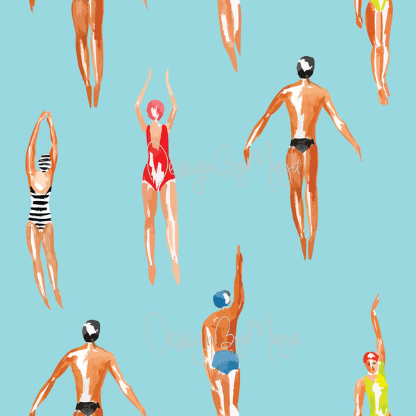 Retro Swimmers & Waves Wall Decor - House Wallpapers