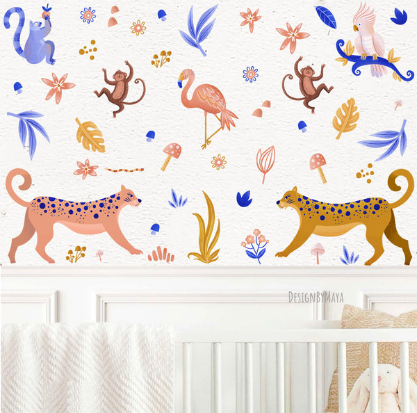 Jungle Animals Tropical theme - Fabric Nursery Wall Art Decals