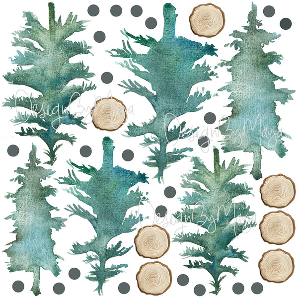 Woodland Pine Trees - Fabric Nursery Wall Art Decals