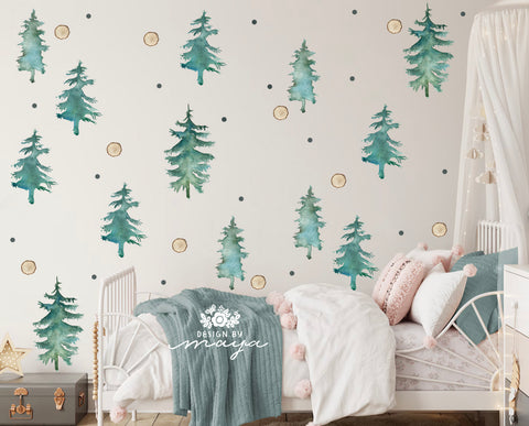 Woodland Pine Trees - Fabric Nursery Wall Art Decals