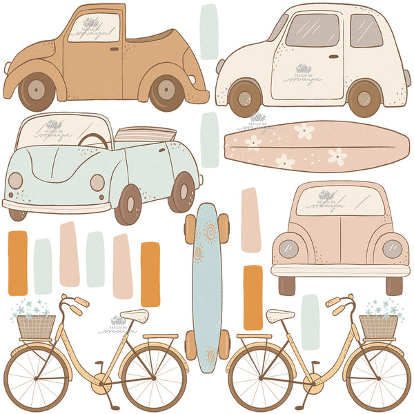 Vintage Retro decor of the 70's - Fabric Nursery Wall Art Decals