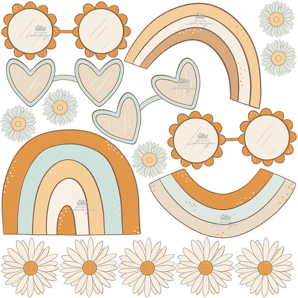 Vintage Retro decor of the 70's - Fabric Nursery Wall Art Decals