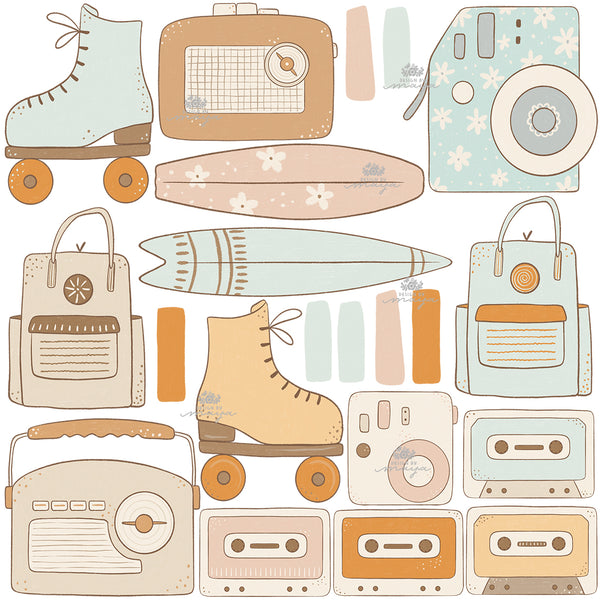 Vintage Retro decor of the 70's - Fabric Nursery Wall Art Decals