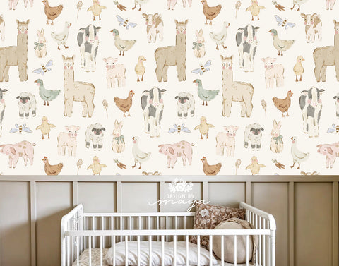Cute Farm Animals Wallpaper - Nursery Wall Decor Wallpaper