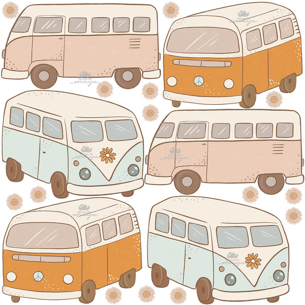 Vintage Retro decor of the 70's - Fabric Nursery Wall Art Decals
