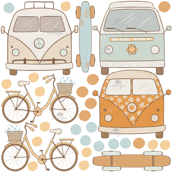 Vintage Retro decor of the 70's - Fabric Nursery Wall Art Decals