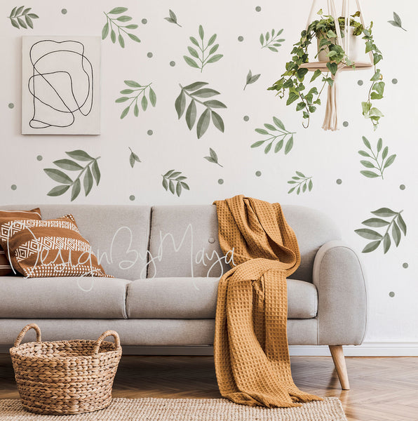 Light Green Leaves Wall Decals - Fabric Nursery Wall Art Decals