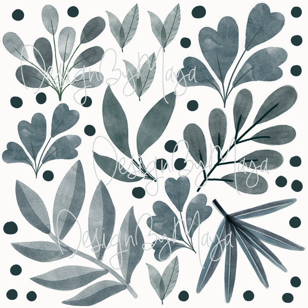 Scandinavian Green Leaves - Fabric Nursery Wall Art Decals