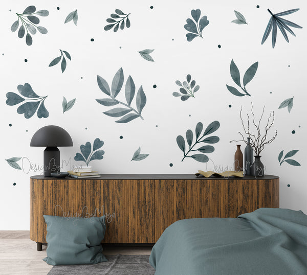 Scandinavian Green Leaves - Fabric Nursery Wall Art Decals