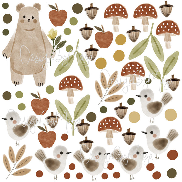 Woodland Baby Forest animals - Fabric Nursery Wall Art Decals
