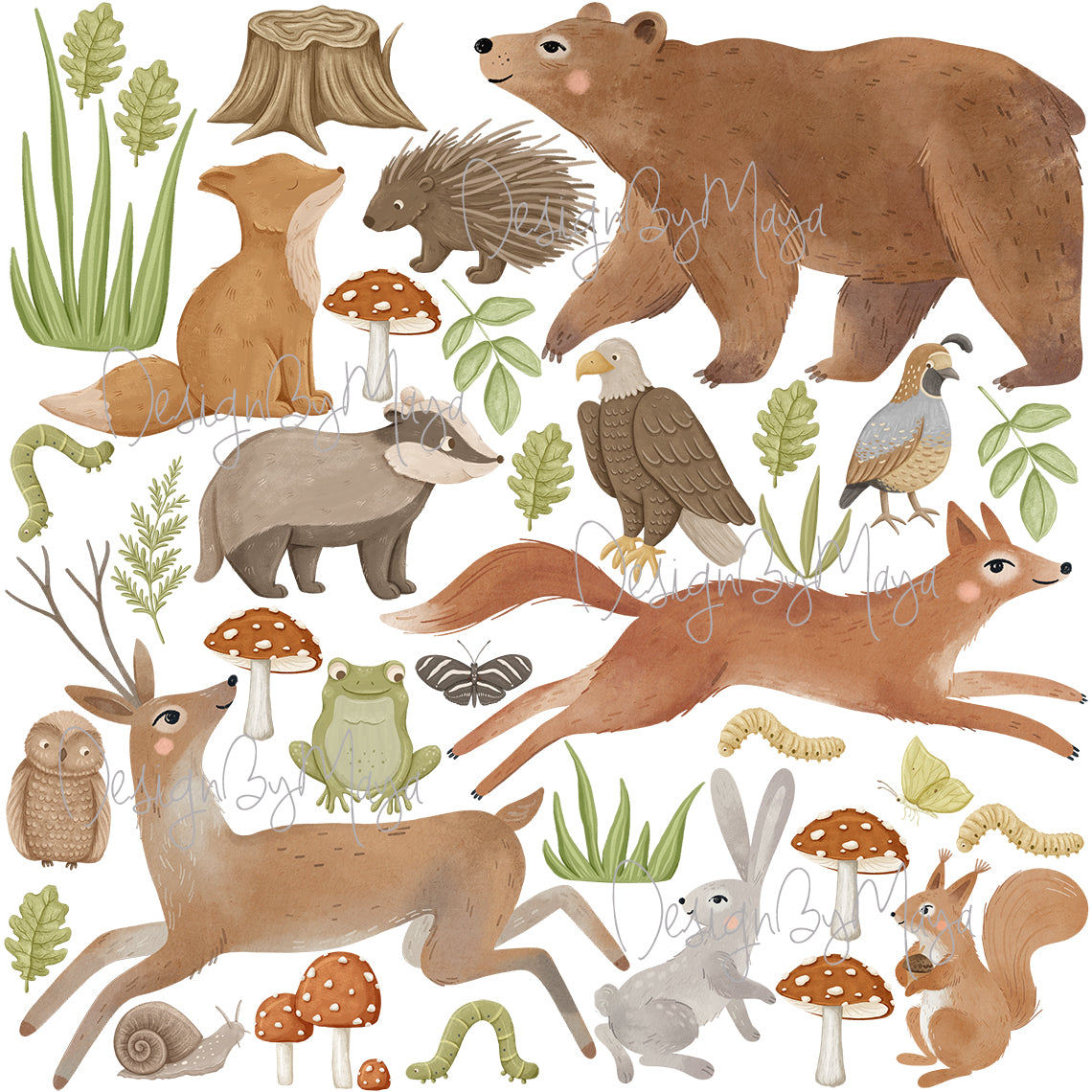 Woodland Animals & Pine Trees - Fabric Nursery Wall Art Decals